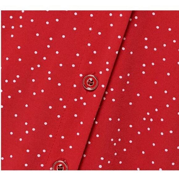 Susan Graver Women Large Printed Liquid Knit Button Shirt Red V Neck NWOT) - Picture 3 of 4